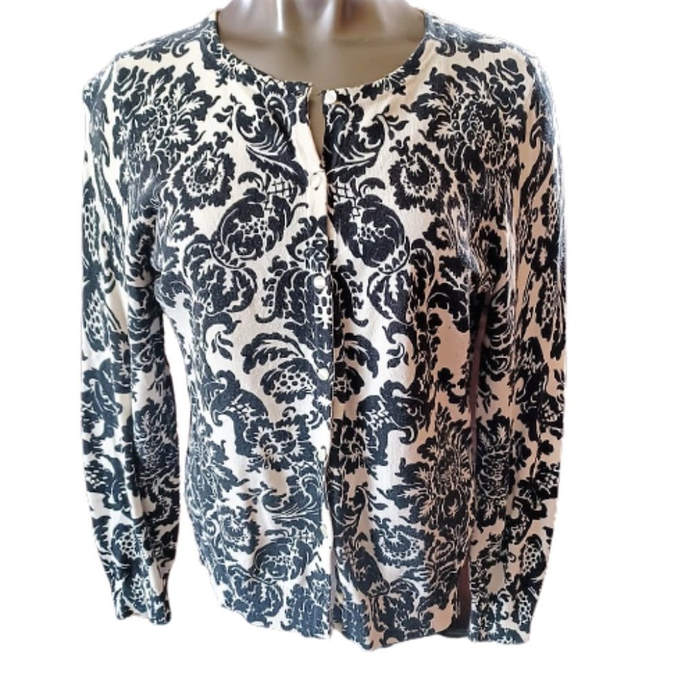 Talbot's Black/Cream Cardigan Sweater | Size: Medium